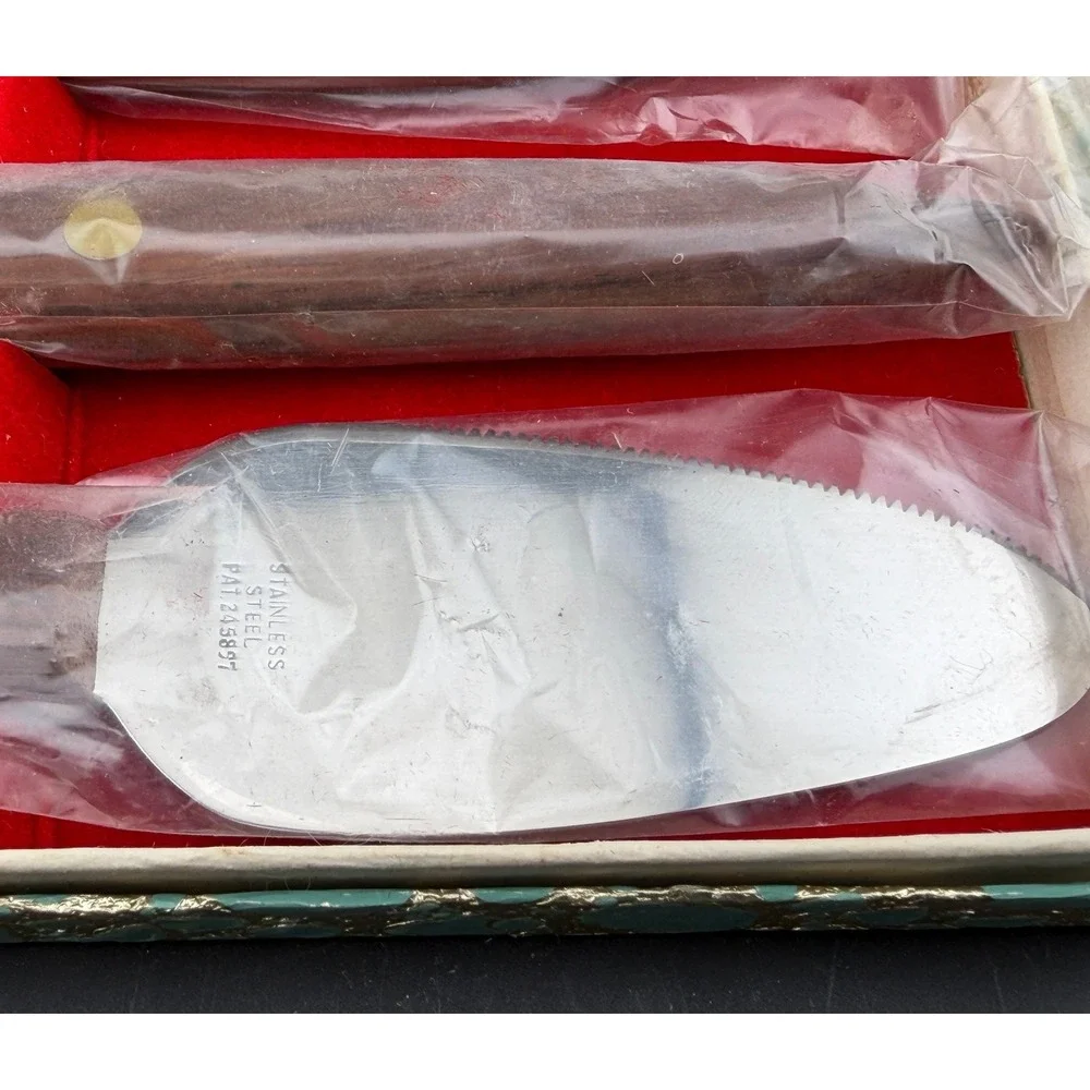 Vintage Stainless Steel 3pc Serving Set-Wood Handle, Cheese Pie Fork, Japan, NIB